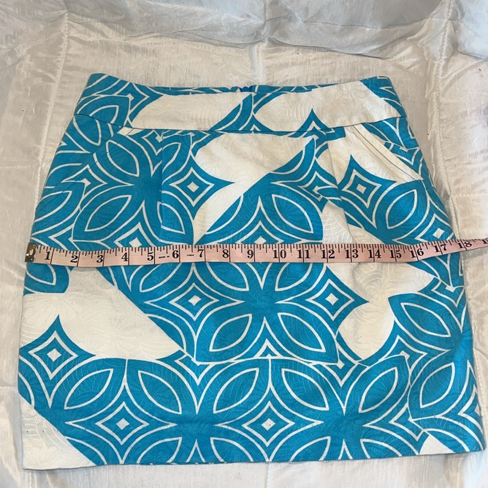 Trina Turk Cotton Mini Skirt Size 2 Turquoise Geometric Print Pockets - Picture 11 of 13